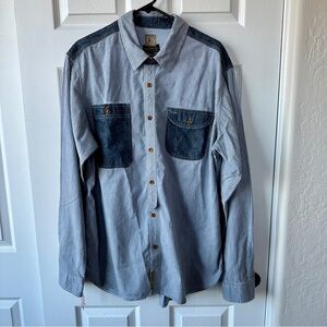 PRPS Goods & Co. Men’s 2XL Striped Denim Shirt Button-Down Contrast Pockets